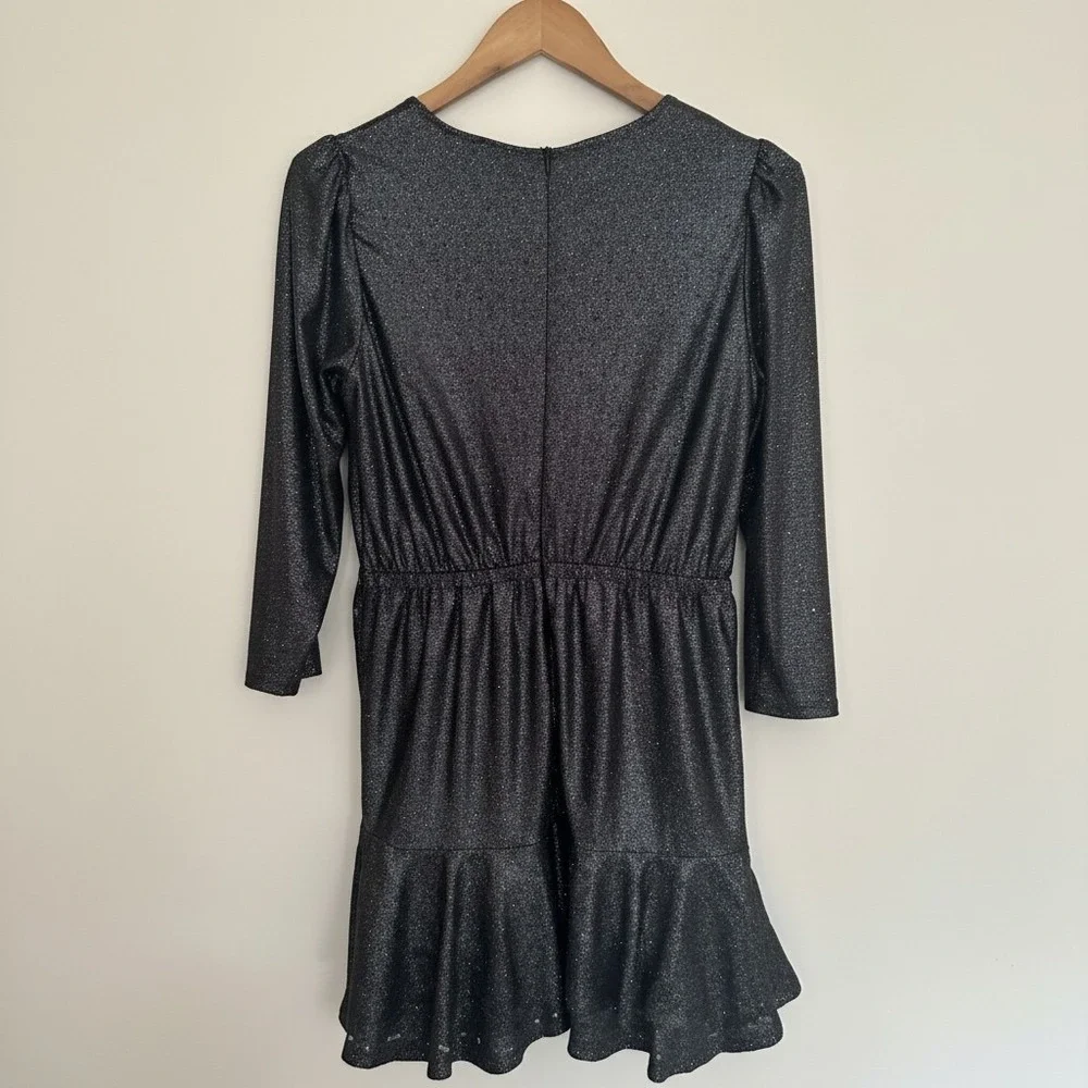 Michael Michael Kors Black‎ Metallic Eyelet Ruffle Mini Dress Womens M No Belt